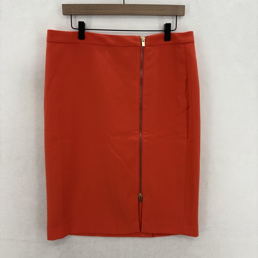 Talbots Skirt Womens 12 Orange Zip Front Pencil Lined Stretch Workwear Career